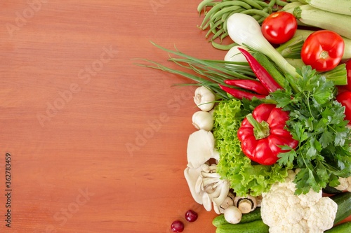 Vegetable set food on woode...