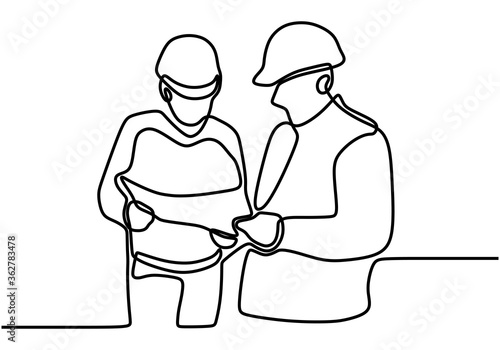 continuous one line drawing engineer building Construction supervision vector illustration simple.industry