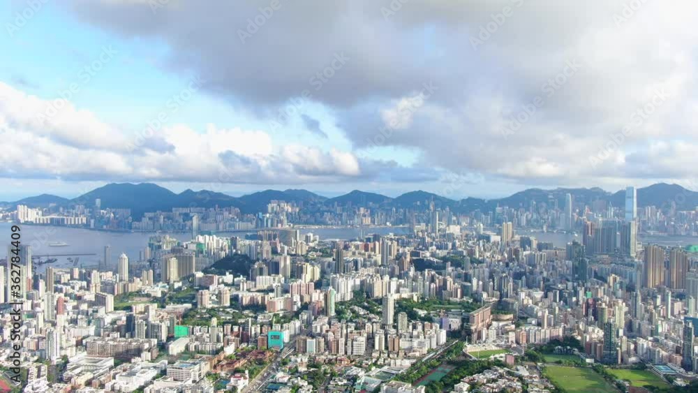 Hong Kong bay and Skyline on a beautiful day, Aerial view. Hong Kong bay and Skyline on a beautiful day, Aerial view.