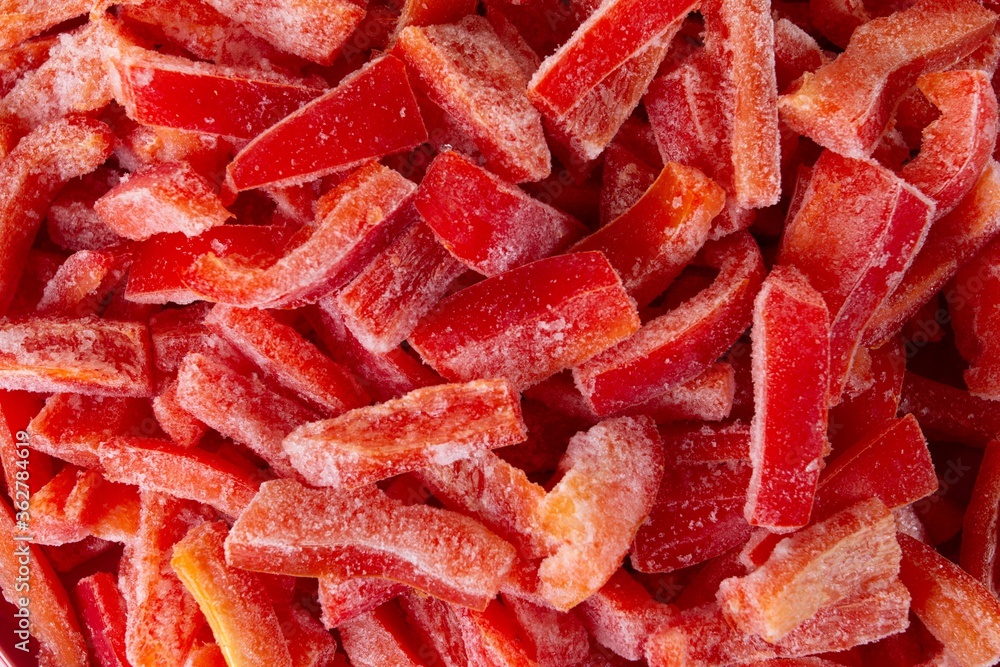 Frozen bell pepper and raw vegetable food, freshness. Frozen bell pepper and raw vegetable food, freshness.