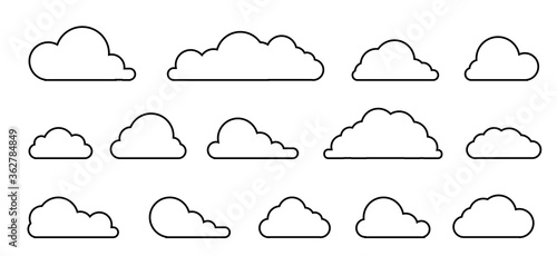 Cloud with a black outline in a linear style. Storage solution element, networking, software image, databases. cloud meteorology. Vector line art icon isolated on white background
