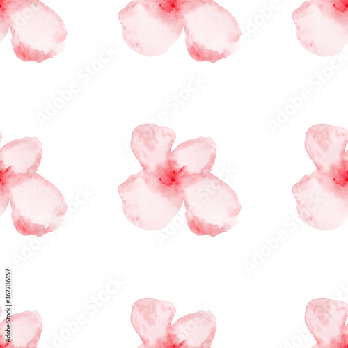 Seamless raster pattern - pink watercolor flower isolated on a white background. Raster stock floral illustration with pastel pink hand-drawn print.