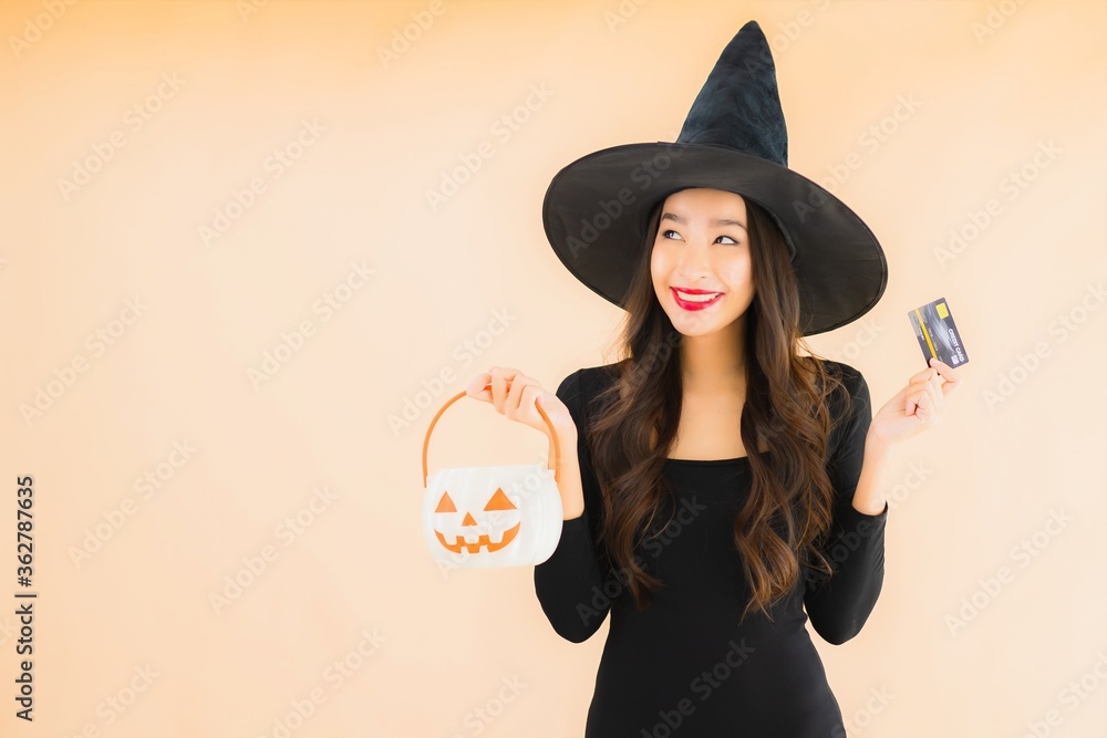 Portrait beautiful young asian woman wear halloween costume