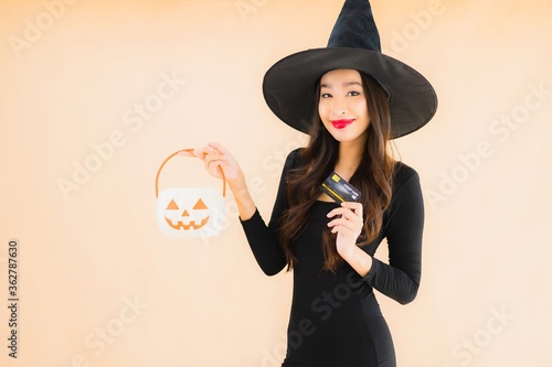 Portrait beautiful young asian woman wear halloween costume