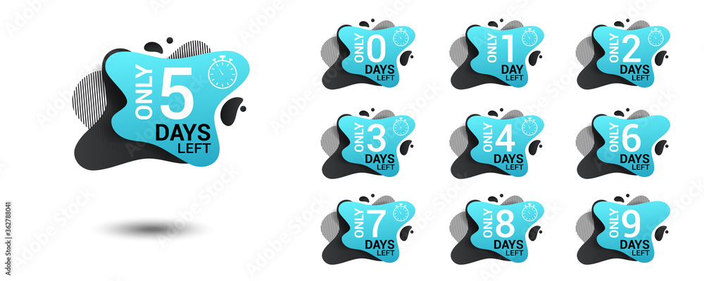 Number days left countdown. Amoeba liquid design label of Days to go ...