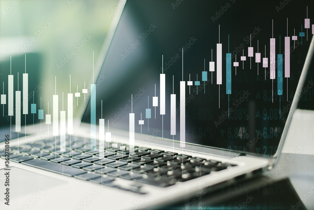 Multi exposure of abstract financial diagram on computer background, banking and accounting concept Multi exposure of abstract financial diagram on computer background, banking and accounting concept