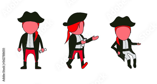 redhead female pirate character pose trio pack with treasure map and gold, walking and sitting