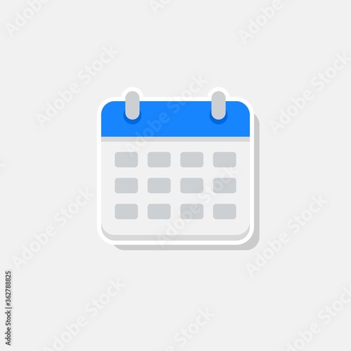 Calendar - White Stroke+Shadow icon vector isolated. Flat style vector illustration.