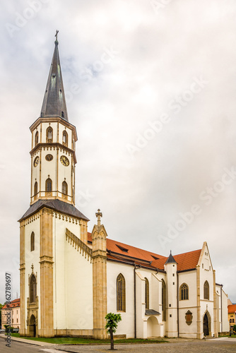 View at the Basilica of Saint James at the Master Pavol Square in Levoca, Slovakia