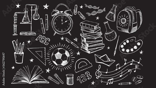 Back To School hand drawn set. Vector.	