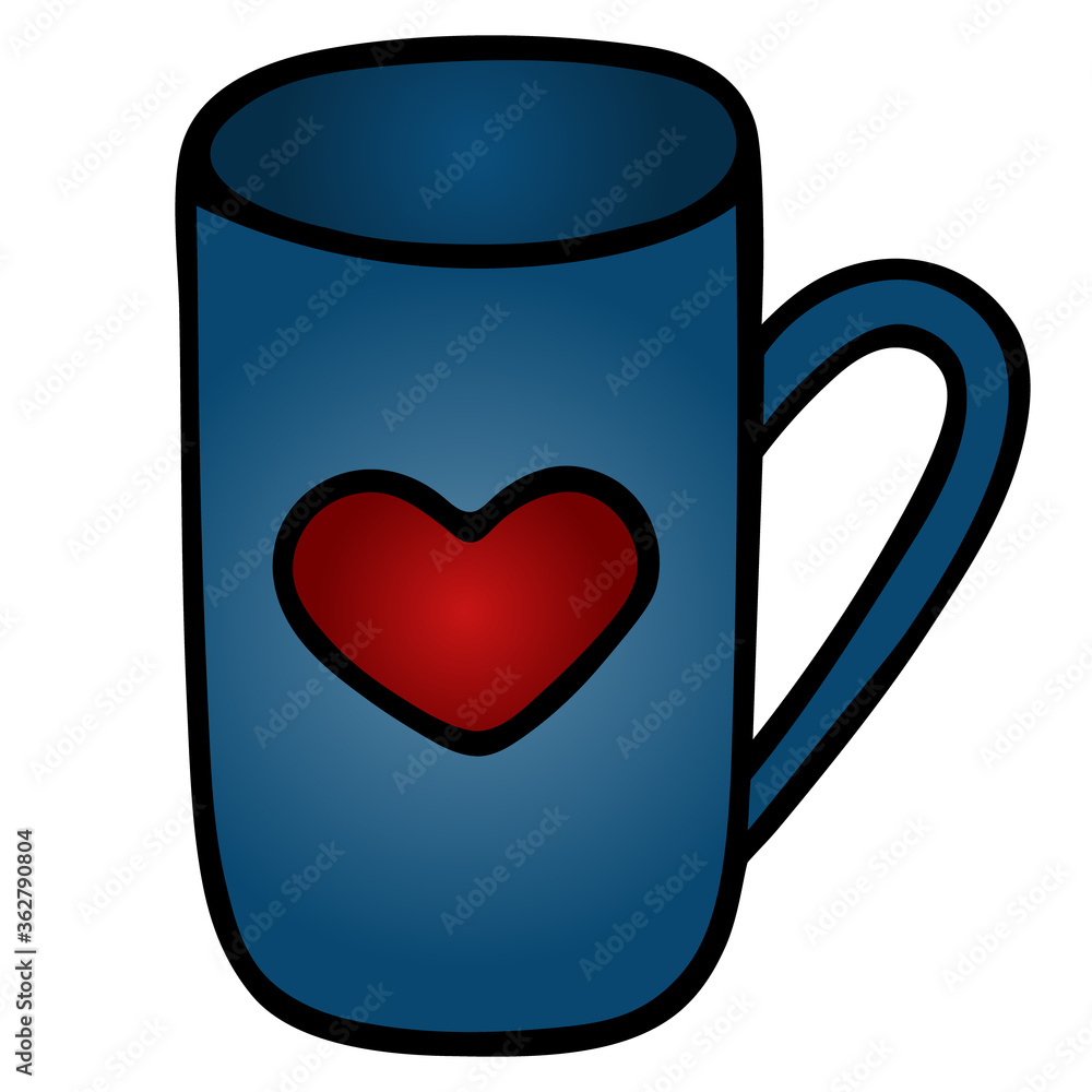 Mug with a heart. Vector illustration. Isolated background. Cartoon style. Love mug design. Dishes for a hot drink. A pause for a cup of tea. Idea for web design, menu. Valentine Day. Work online. Mug with a heart. Vector illustration. Isolated background. Cartoon style. Love mug design. Dishes for a hot drink. A pause for a cup of tea. Idea for web design, menu. Valentine Day. Work online.