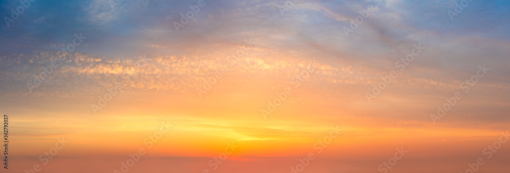Fototapeta premium Skyscape background - Panoramic Sunset Sunrise Sundown Sky with colorful clouds