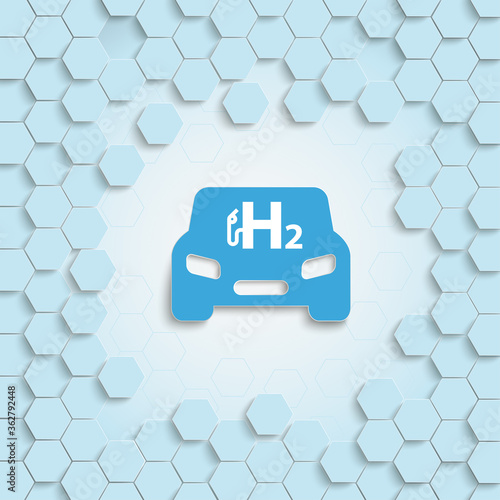 H2 Hydrogen Car Blue Hexagon Structure