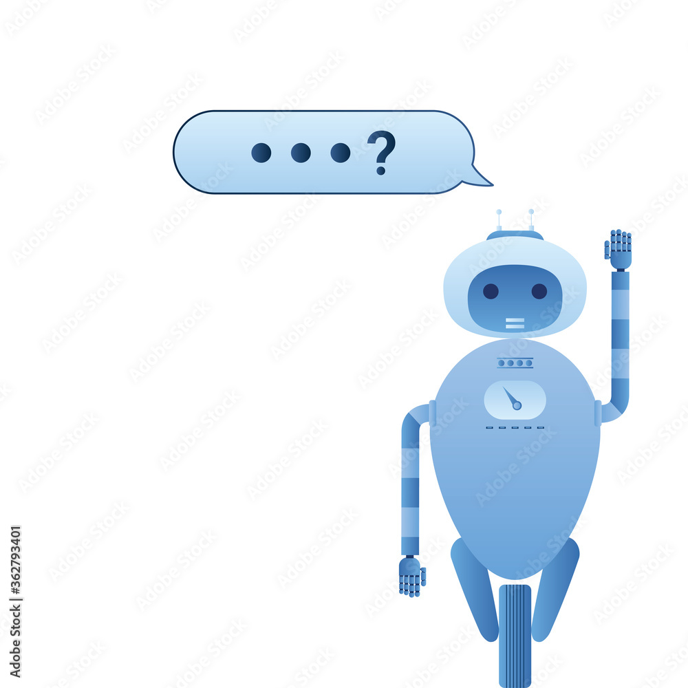 Chatbot robot concept. Dialog help service. Bot with speech message isolated on white background, place for text. AI helps people Chatbot robot concept. Dialog help service. Bot with speech message isolated on white background, place for text. AI helps people
