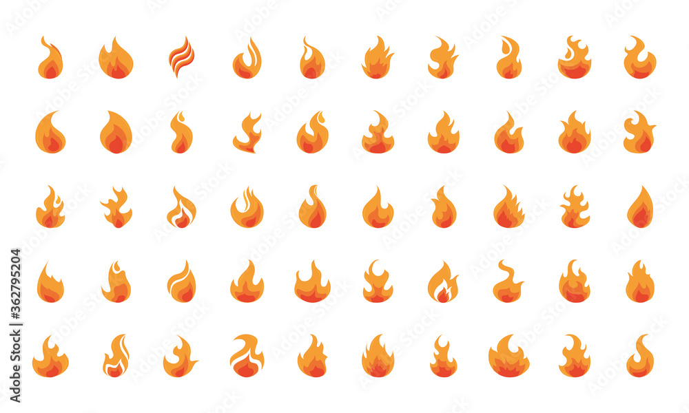fire flame burning hot glow flat design icons set fire flame burning hot glow flat design icons set