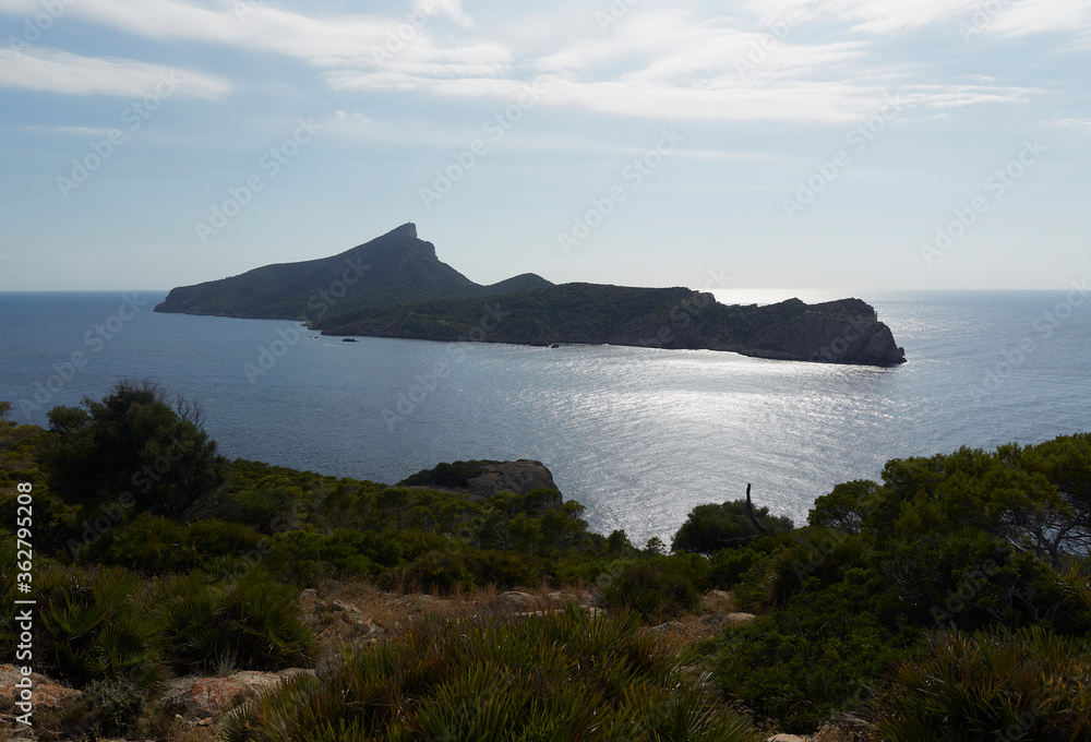 Panoramic Photography of Dragonera, an island located in San Telmo, a small town that is part of the Spanish municipality of Andrach, in Mallorca, Spain