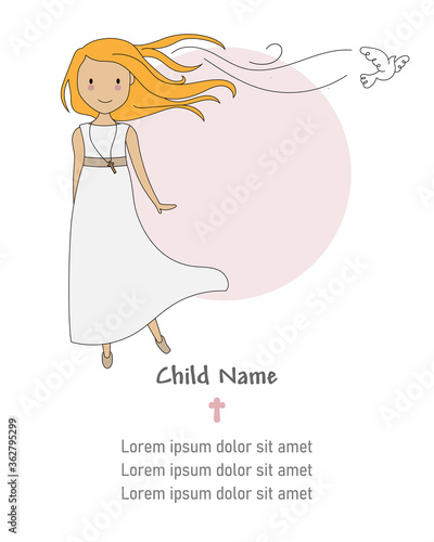 Invitation my first communion girl. Isolated vector