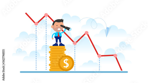 Businessman looking at falling diagram.

