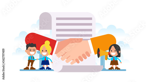 Conclusion of a contract. Handshake of two businessmen.
