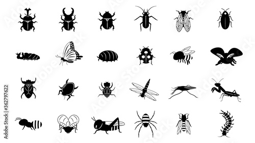 色々な昆虫のシルエットイラスト
