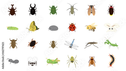 Leinwand Poster かわいい昆虫のイラストセット