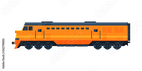 Orange Train Railway Locomotive, Railroad Transportation Flat Vector Illustration on White Background