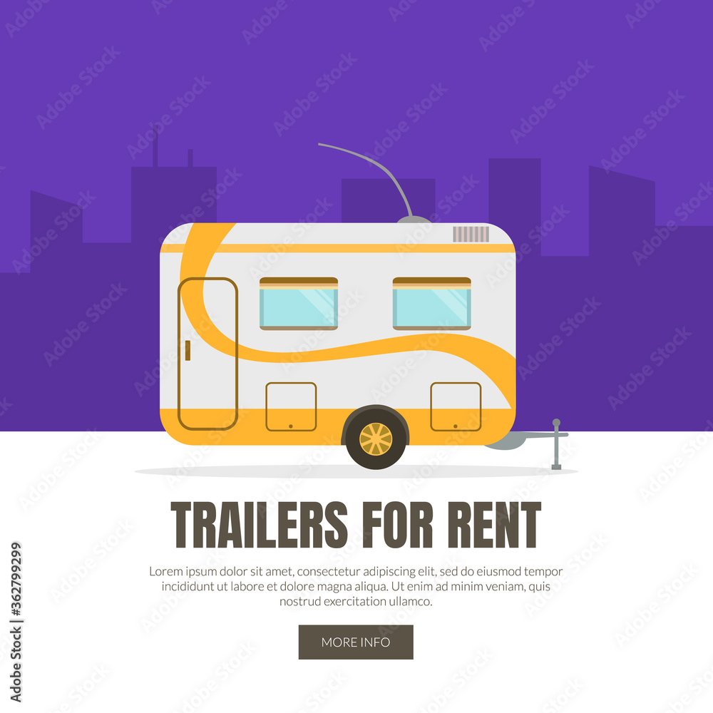 Camping Van for Travelling and Relocation Web Page and Banner Vector Template