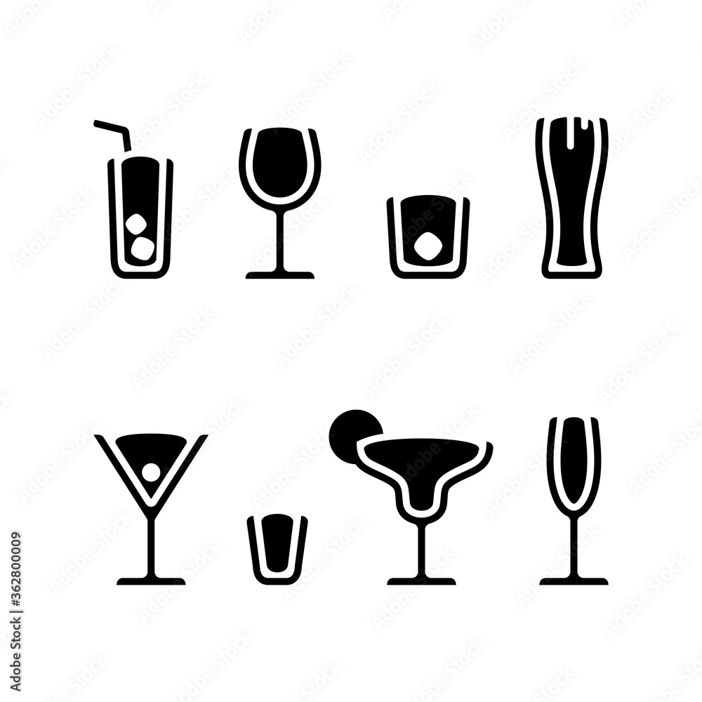 Alcohol drinks cocktails icon set black vector illustration