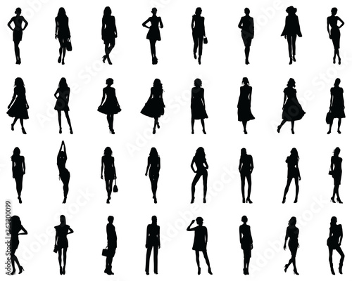 Set beautiful fashion girl silhouette on a white background