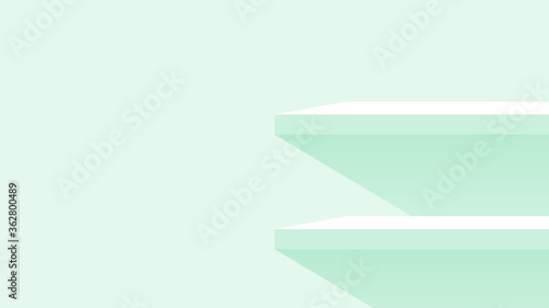 wood plank shelf on wall green pastel soft color, modern shelf for display show on space wall room, cute and chic counter desk panel for decoration, empty table top panel green, background copy space