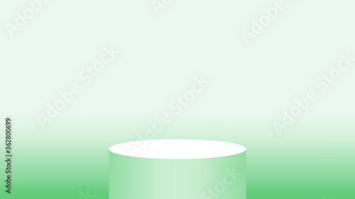3d pedestal cylinder circle green soft for cosmetics showcase, podium circle stage green pastel soft color, platform 1 step for advertising copy space, one podium round for product display