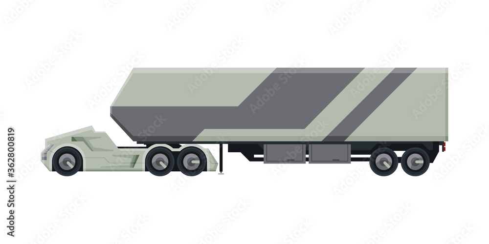 Modern Trailer Truck, Heavy Delivering Vehicle, Side View Flat Vector Illustration on White Background Modern Trailer Truck, Heavy Delivering Vehicle, Side View Flat Vector Illustration on White Background