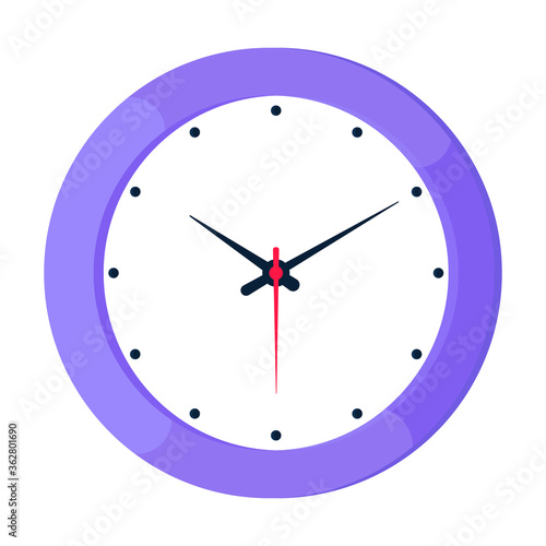 Analog clock face flat style design vector illustration icon sign isolated on white background. Analogue wall clock time management business concept.
