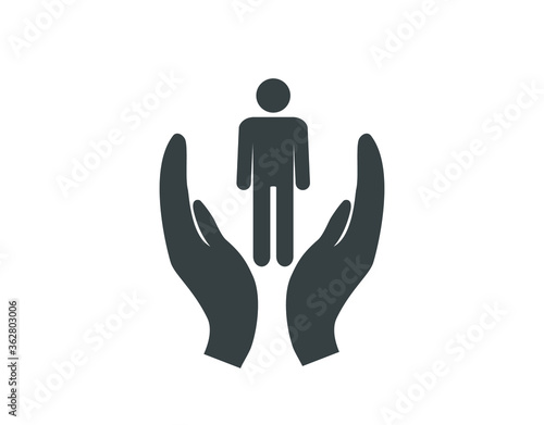 Human rights icon.  Open palms  with human line. 