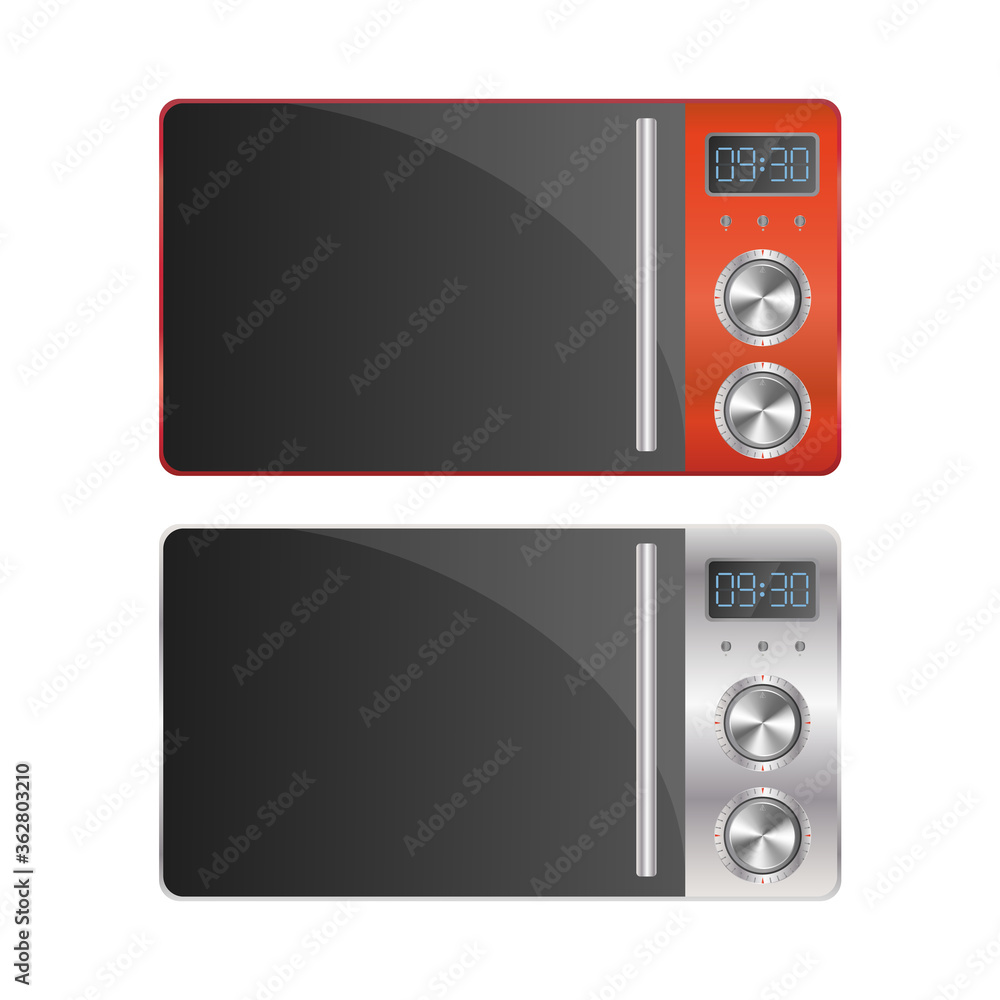 Fototapeta premium Set of modern microwaves. Stylish microwave isolated on a white background. Realistic vector.