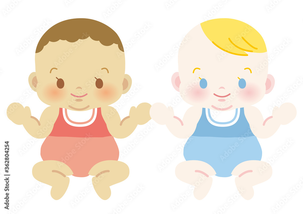 手をつなぐ笑顔の赤ちゃんたち　正面　ベビー全身イラスト32