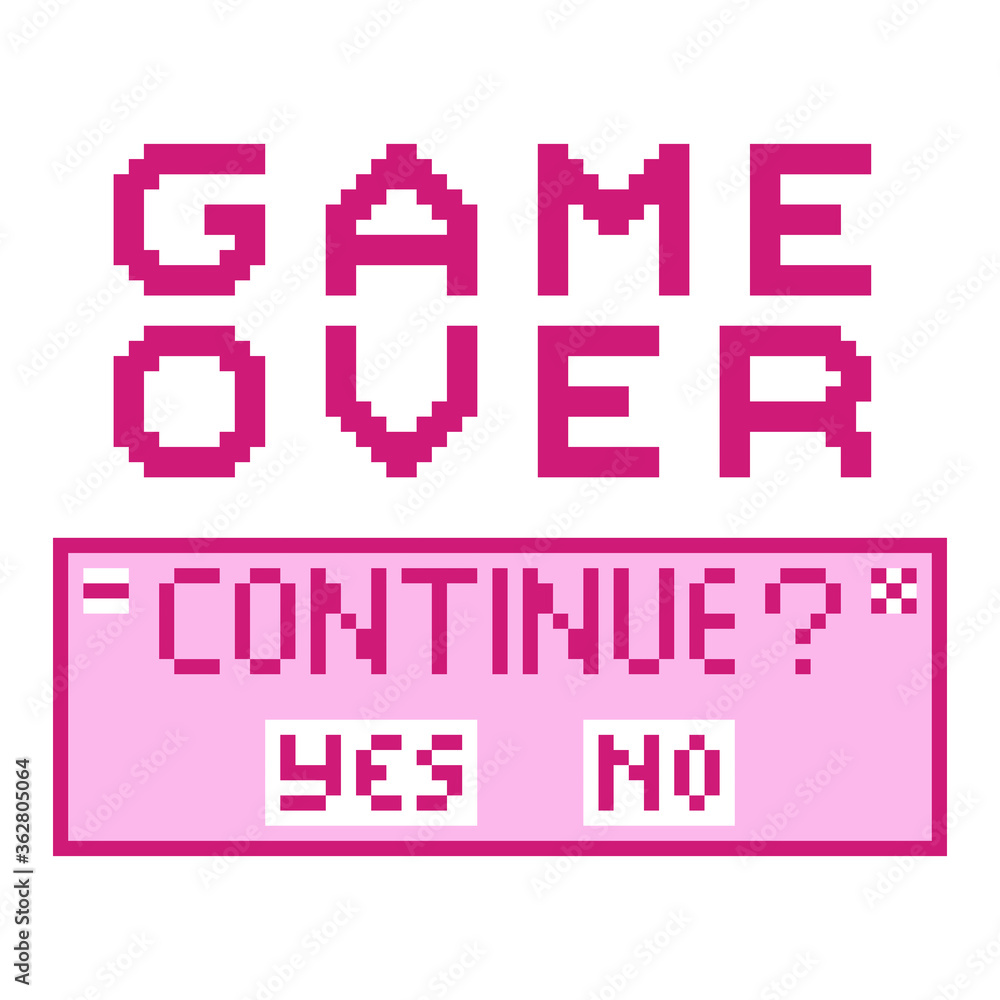 Pixel game over and continue button text image. Pink game over, Vector  Illustration of pixel art. Stock Vector | Adobe Stock