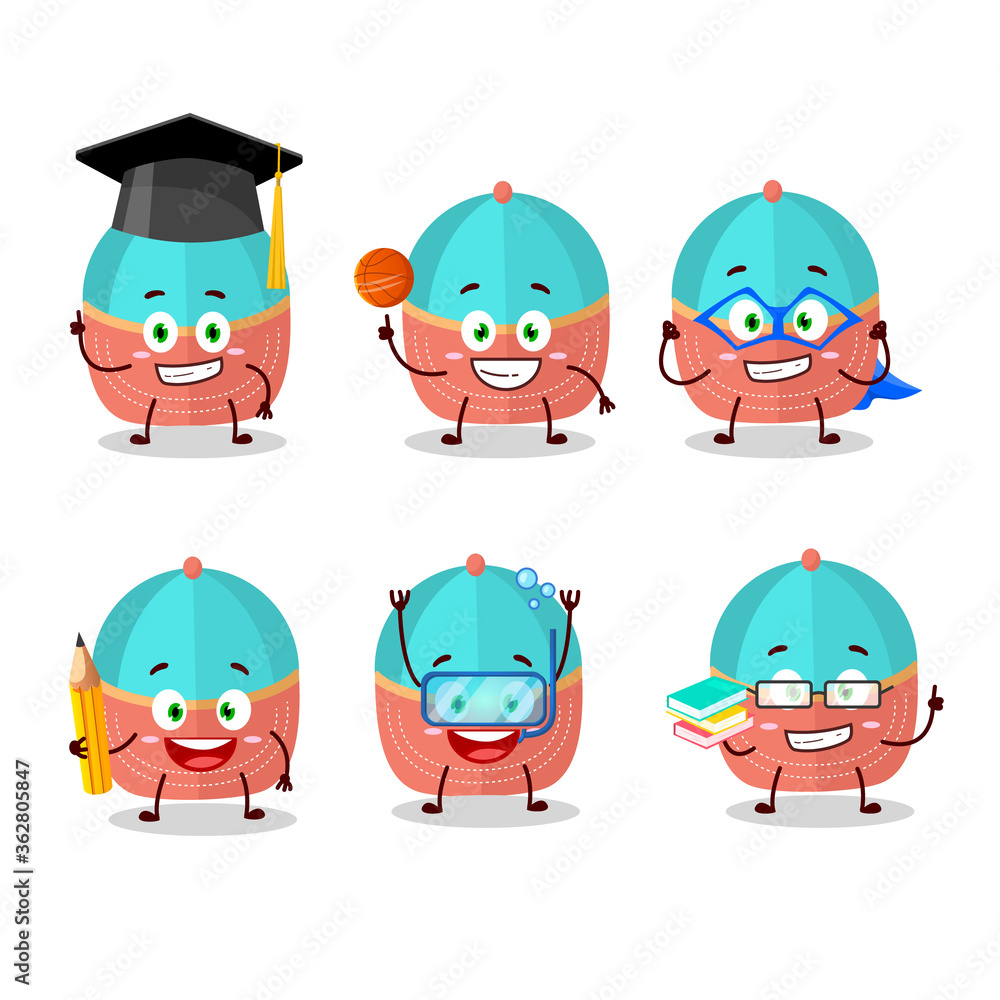 School student of hat cartoon character with various expressions