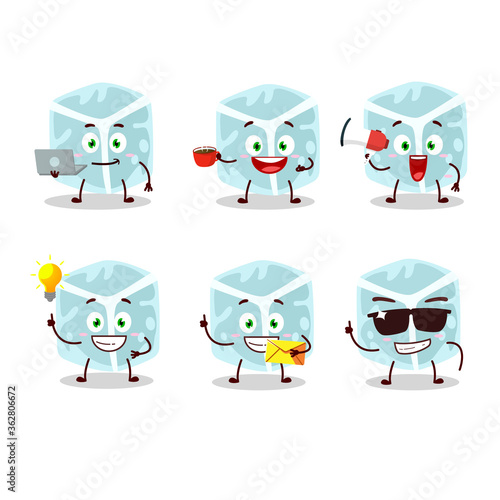 Ice tube cartoon character with various types of business emoticons