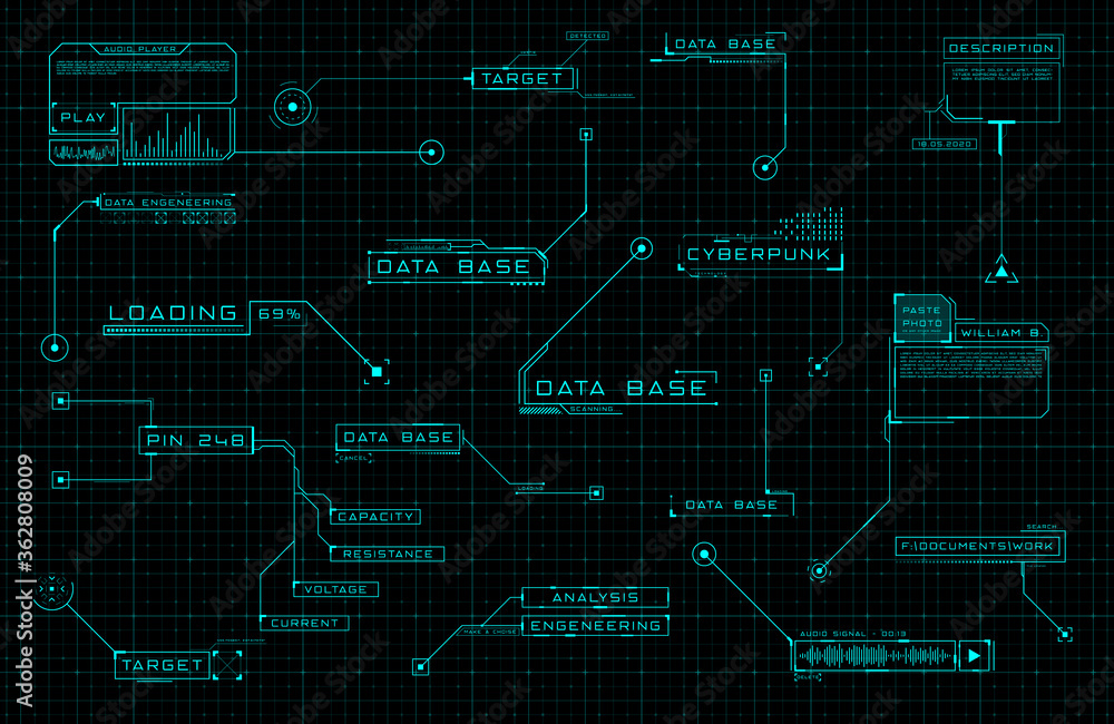 HUD callout design elements. Set of callout futuristic user interfaces. Modern digital layout of control panel and user menu HUD, GUI, FUI. Editable stroke. Good for animation. Vector
