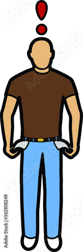 Man with empty pockets