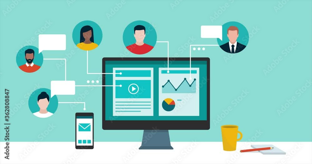 Business people working remotely online on a shared project Business people working remotely online on a shared project