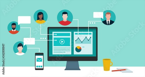 Business people working remotely online on a shared project