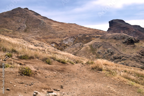 The desert surface of he popular trekking, hiking and walking trail in Madeira - the most eastern point of the island called Ponta de Sao Lourenco
