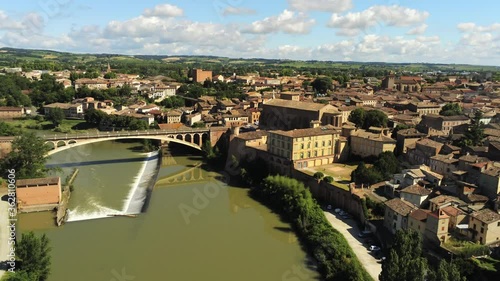 Gaillac river aerial frontal travelling, Tarn, France