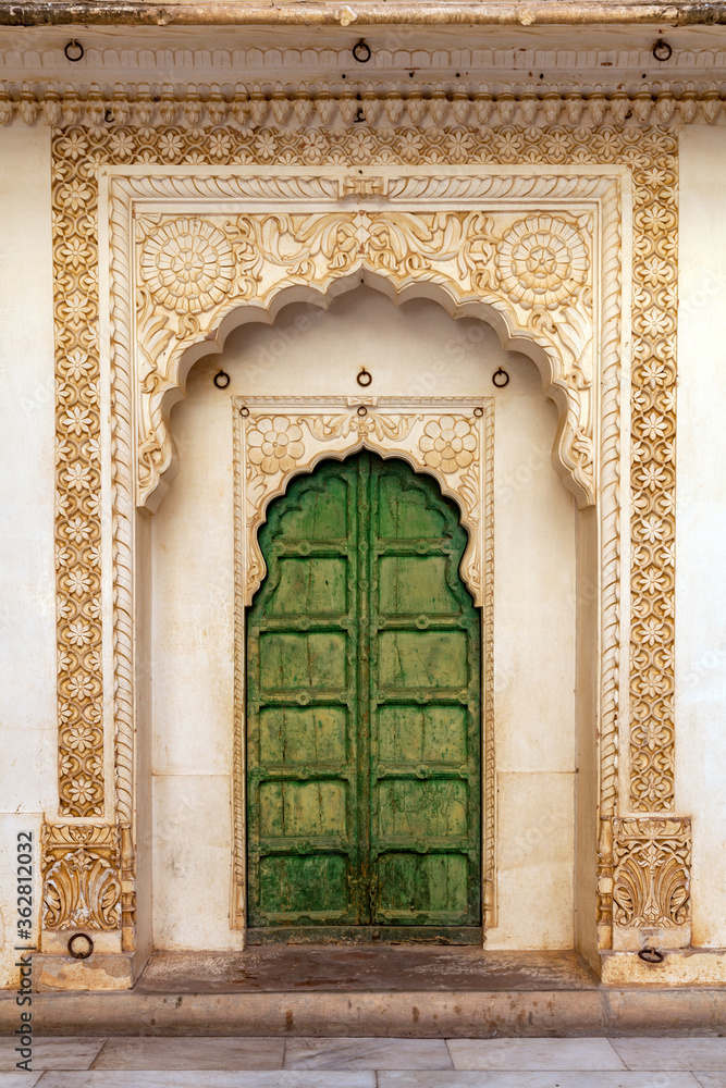 Jodhpur, Rajasthan, India – December 27, 2014 : Details of an old style well decorated door in the Mehrangarh Fort - Jodhpur