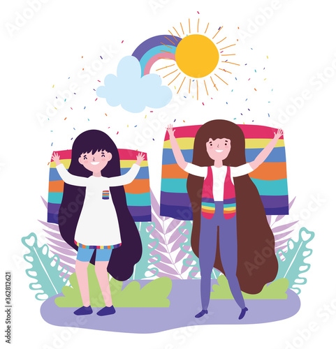 pride parade lgbt community, women with flag diversity freedom