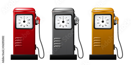 Set of bright Gas station pump icon. Realistic Vector illustration
