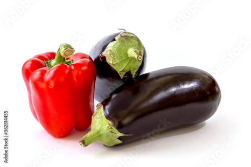 Healthy food, vegetable, paprika and eggplants on a white background