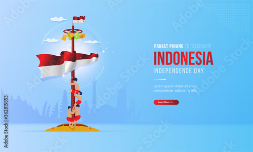 Panjat pinang or climbing slippery pole illustration for celebrate of Indonesia independence day